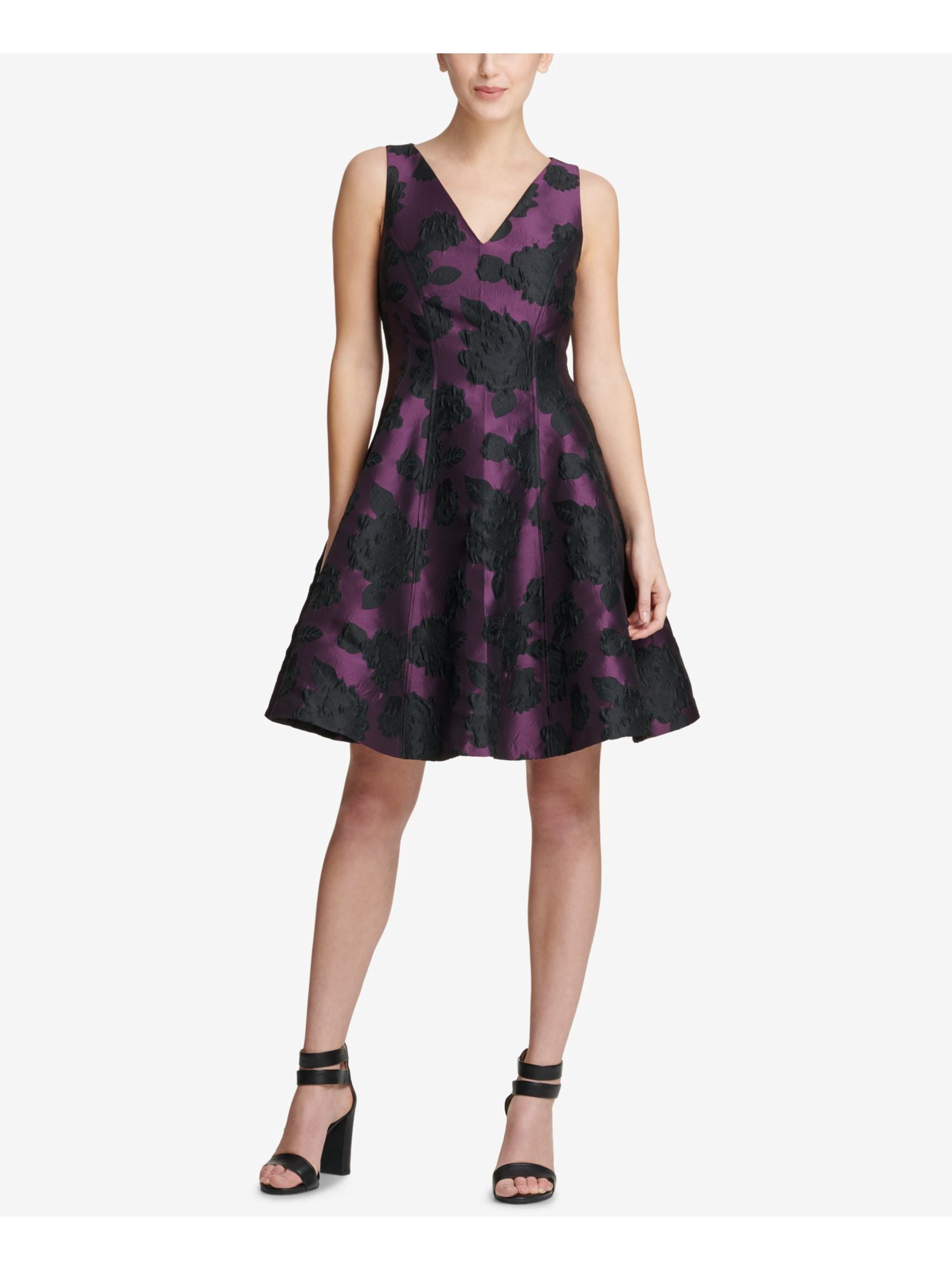 DKNY $149 Womens New 1303 Purple Jacquard Sleeveless Fit + Flare Dress 14  B+B - Walmart.com