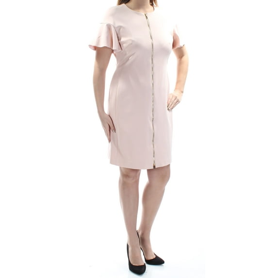DKNY $169 Womens 1298 Pink Zippered Flutter Sleeve Sheath Cocktail Dress 12 B+B