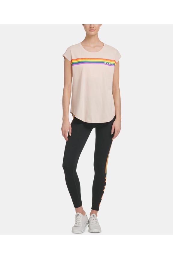 $39 Womens New Pink Printed Jewel Neck Short Sleeve T-Shirt Top M B+B