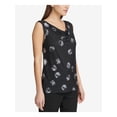 thumbnail image 1 of DKNY $49 Womens New 1334 Black Printed Cowl Neck Sleeveless Top XL B+B, 1 of 2