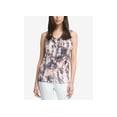 thumbnail image 1 of DKNY $59 Womens New 1409 Ivory Printed Pleated Sleeveless Scoop Neck Top M B+B, 1 of 2