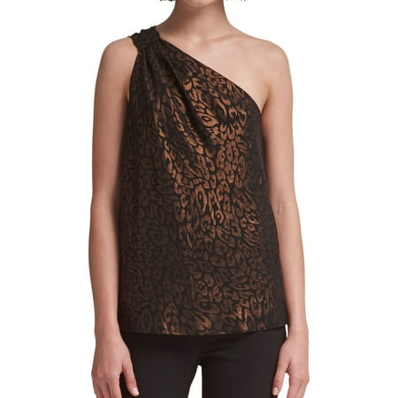 DKNY $69 Womens New 1113 Black Metallic Print One Shoulder Top S B+B