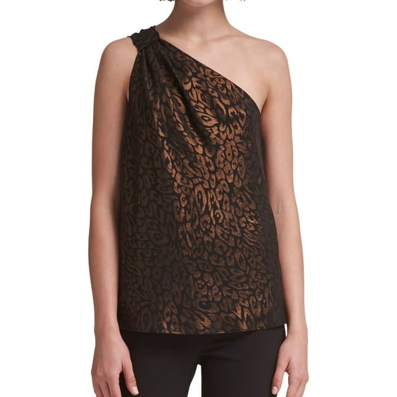 DKNY $69 Womens New 1113 Black Metallic Print One Shoulder Top S B+B