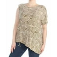 thumbnail image 1 of DKNY $69 Womens New 1406 Green Printed Jewel Neck Short Sleeve Hi-Lo Top S B+B, 1 of 1