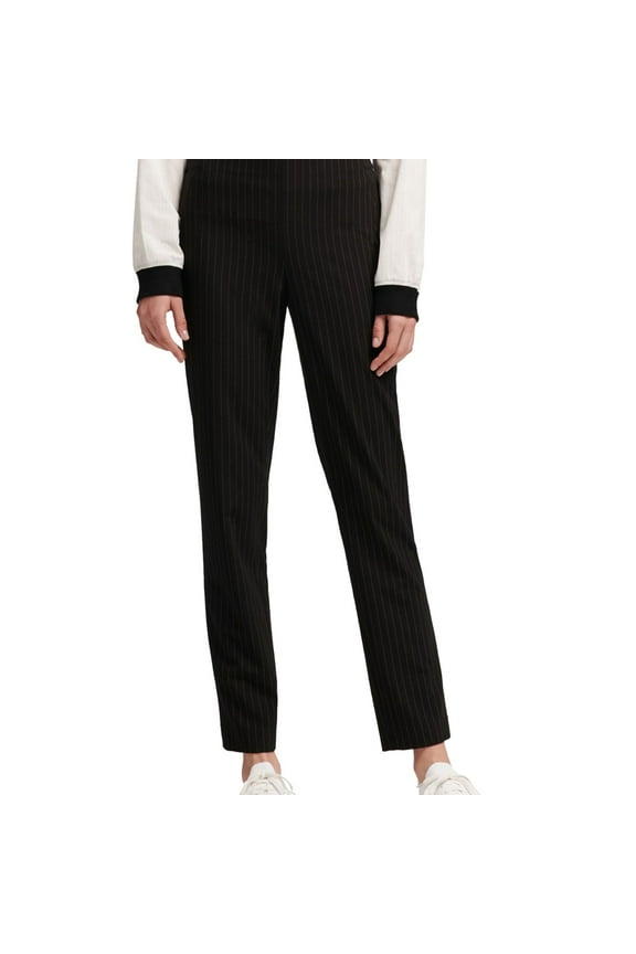 Womens Pinstriped Casual Trouser Pants, Black, 14