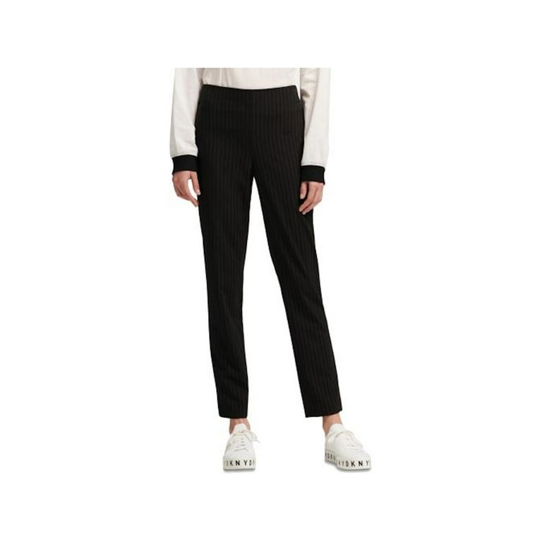 DKNY $79 Womens New Black Pinstripe Straight leg Casual Pants 14 B+B