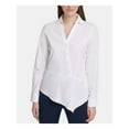 thumbnail image 1 of DKNY $79 Womens New White Asymmetrical Hem V Neck Long Sleeve Top XL B+B, 1 of 4