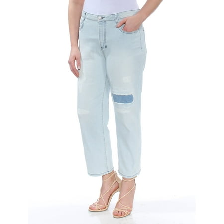 DKNY $89 Womens New 1198 Light Blue Patched Kick-flare Casual Jeans 32 Waist B+B