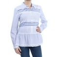 thumbnail image 1 of DKNY $89 Womens New 1236 Blue Striped Ruffled Long Sleeve Button Up Top M B+B, 1 of 2