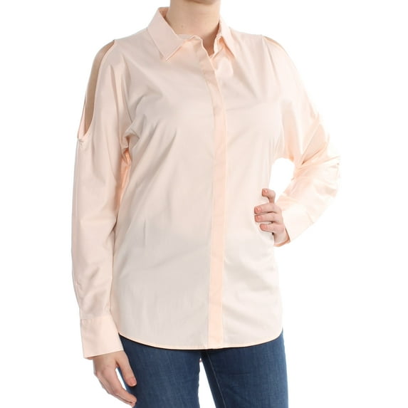 DKNY $89 Womens New 1394 Pink Cold Shoulder Long Sleeve Top M B+B