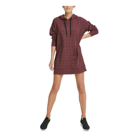 DKNY $89 Womens New Maroon Printed Hooded Long Sleeve Shift Dress XL B+B