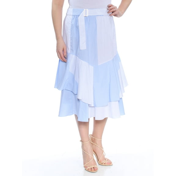 DKNY $99 Womens New 1099 Blue Color Block Ruffled Midi Skirt L B B