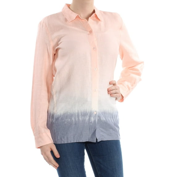 DKNY $99 Womens New 1288 Pink Color Block Long Sleeve Button Up Top XS B+B