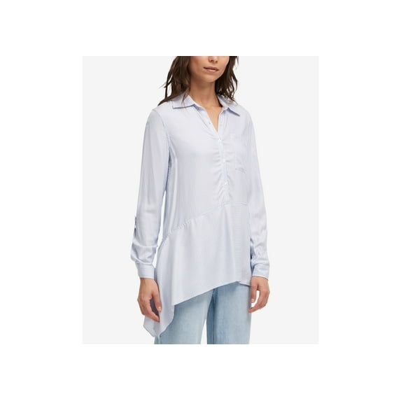 DKNY Asymmetrical Hem Striped Tunic Ivory Combo XL