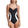 thumbnail image 1 of DKNY BLACK Colorblocked Tummy-Control Underwire One-Piece Swimsuit, US 8, 1 of 4