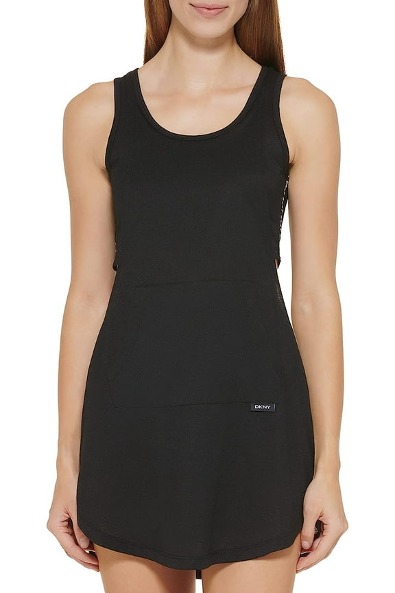 BLACK Draped Overlay Swim Dress Cover-up, US X-Large