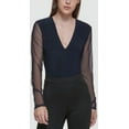 thumbnail image 1 of DKNY BLACK Mixed-Media V-Neck Bodysuit, US Large, 1 of 2