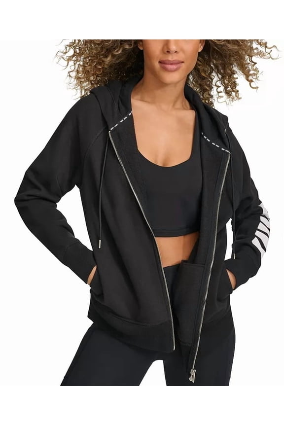 BLACK Women's Exploded-Logo Front-Zip Hoodie, US Large