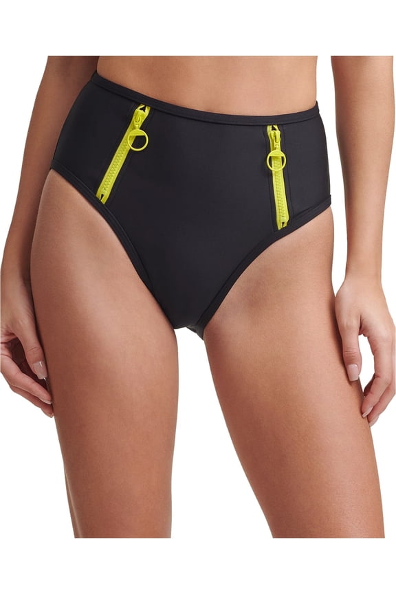 Womens Double Zipper High Waist Swim Bottom Separates Black M