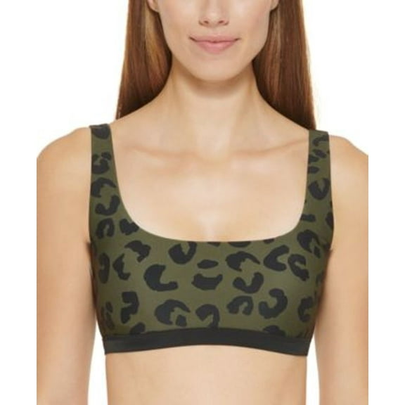 DKNY BLOCK LEOPARD MOSS GREEN Leopard-Print Bikini Swim Top, US 2X-Large