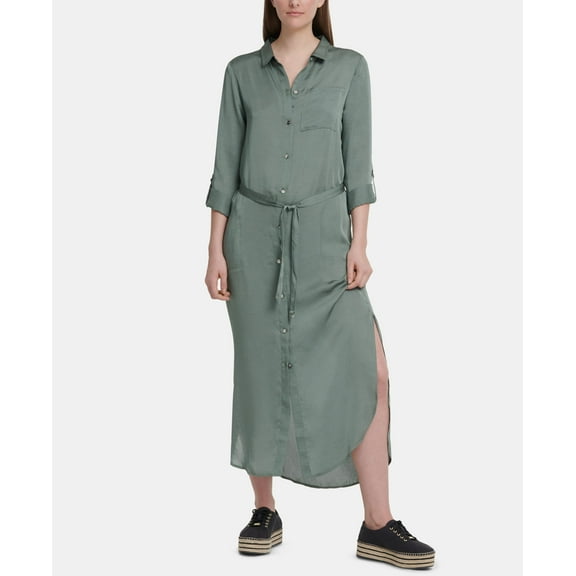 DKNY Belted Maxi Shirtdress Fatigue M