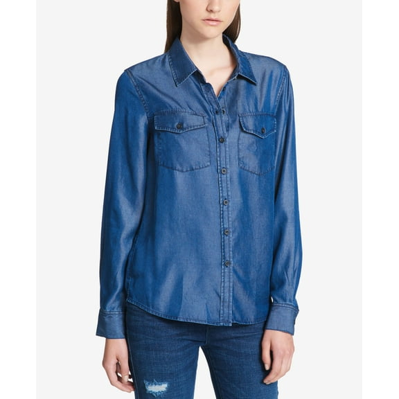 DKNY Button Front Denim Shirt Indigo L