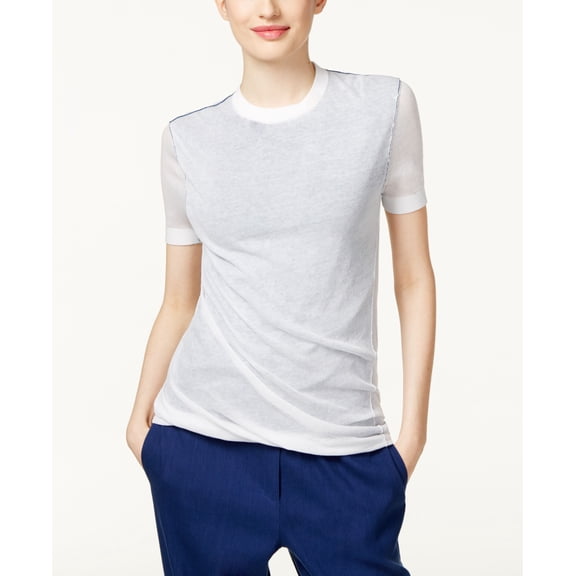DKNY Cotton Ruched Sweater Cadet L