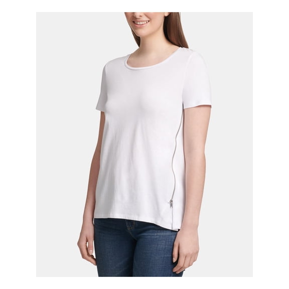 DKNY Crewneck Zipper Trim Top White XL