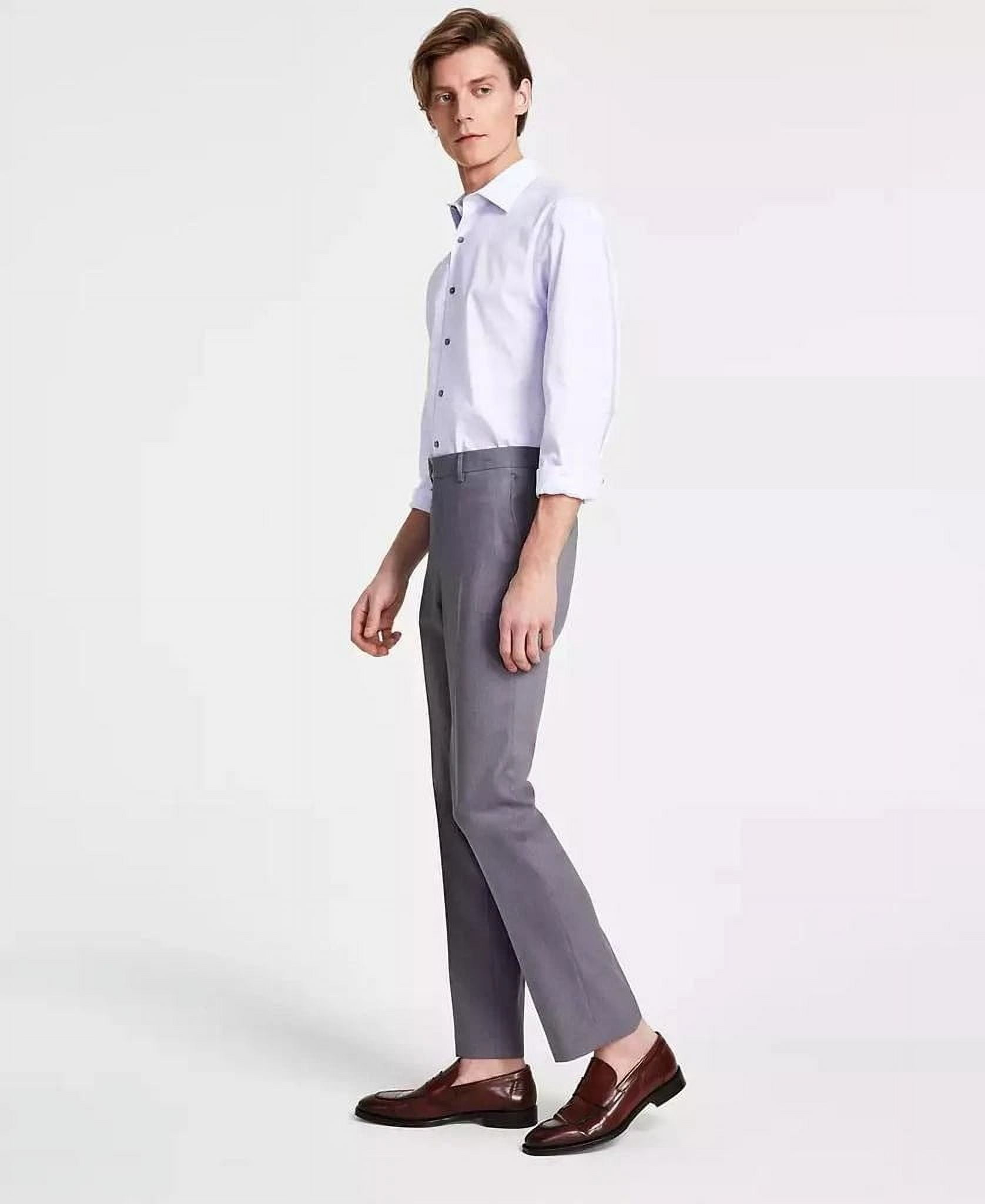 DKNY Dario Dress Pants Men's 38x32 Grey Modern-Fit Solid Stretch Flat Front