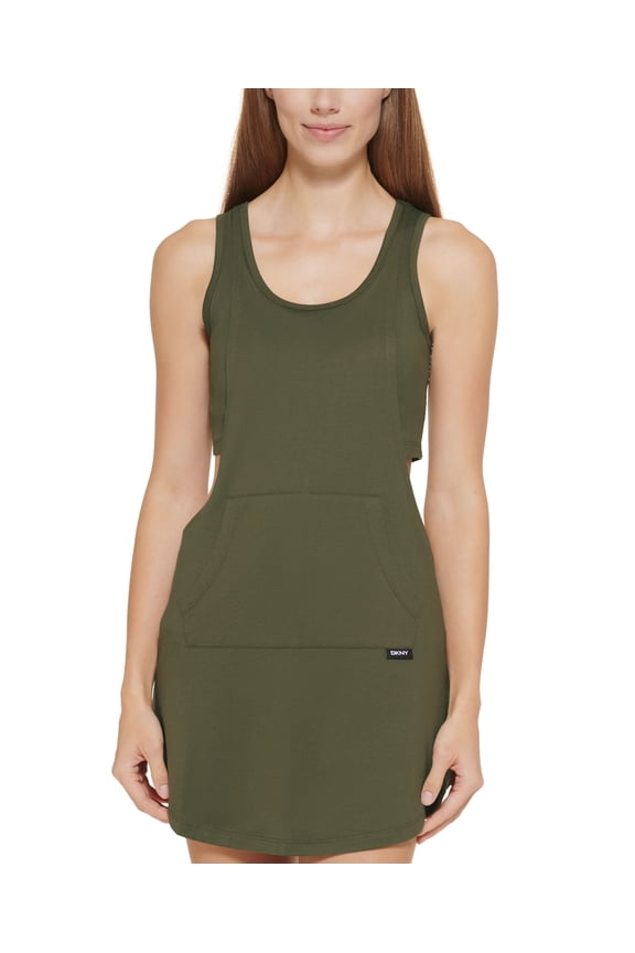 Draped Overlay Dress Cover-Up Womens Swimsuit Moss Green L