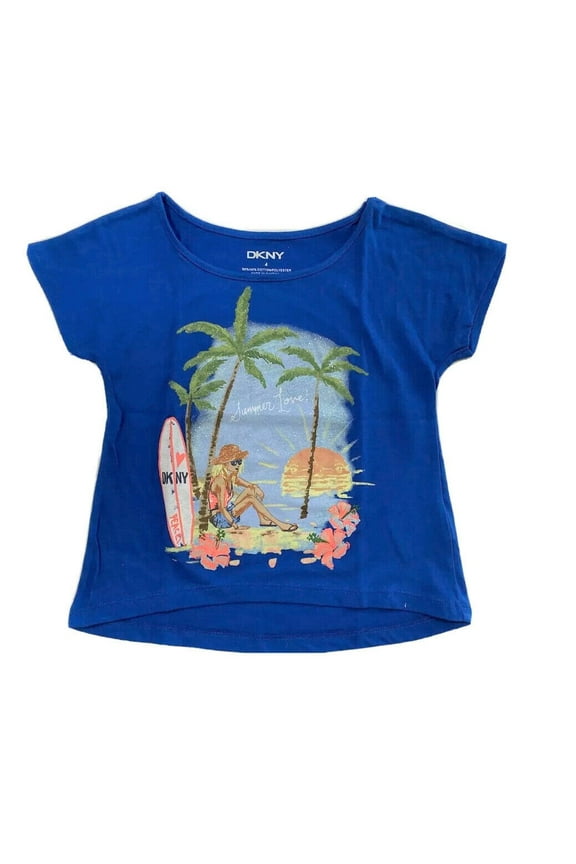 GIRLS TOP - SUMMER LOVE SZ 4 BLUE ELECTRIC- SHIRT SHORT SLEEVE PRINTED KIDS