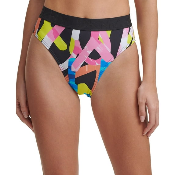 DKNY GRAFITTI Printed Logo High-Waist Bikini Swim Bottoms, US 2X-Large