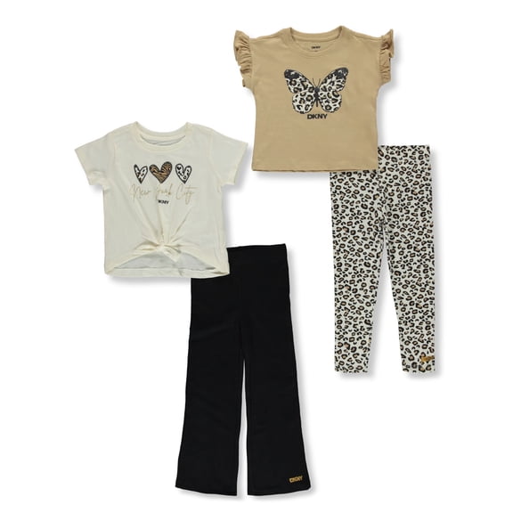 DKNY Girls' 4-Piece Pants Set Outfit Color: beige Size: 4