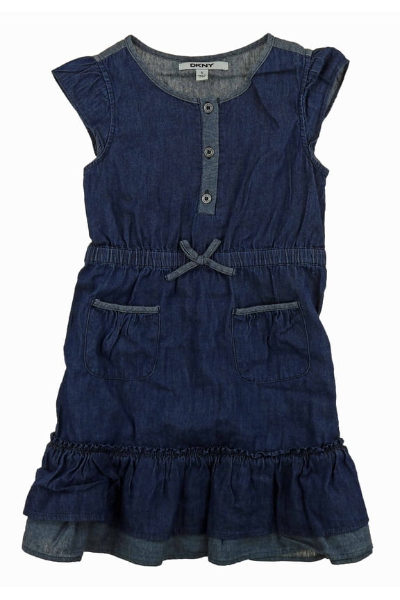 Girls Denim Dress or Romper (Dark Wash Ruffle Dress, 7)