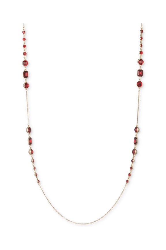 Gold/Red Long Statement Necklace