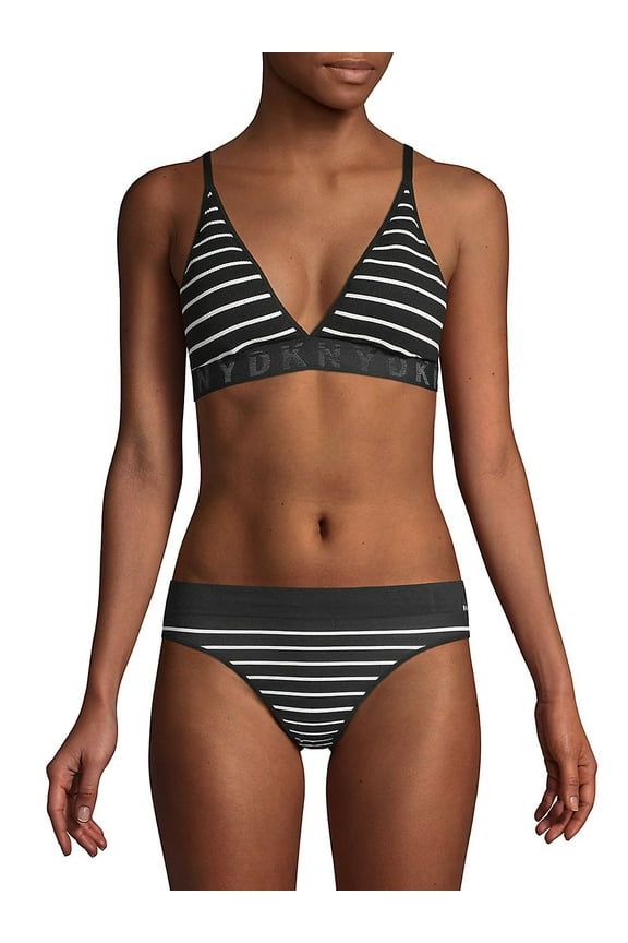 Intimates Black Adjustable Strap Seamless Striped Bralette Bra S