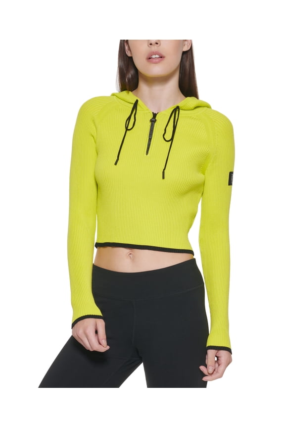Jeans Cropped Half Zip Hooded Sweater Acid Lime/Black L