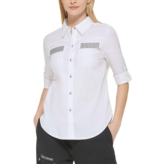 DKNY Jeans Embellished Pocket Shirt White L