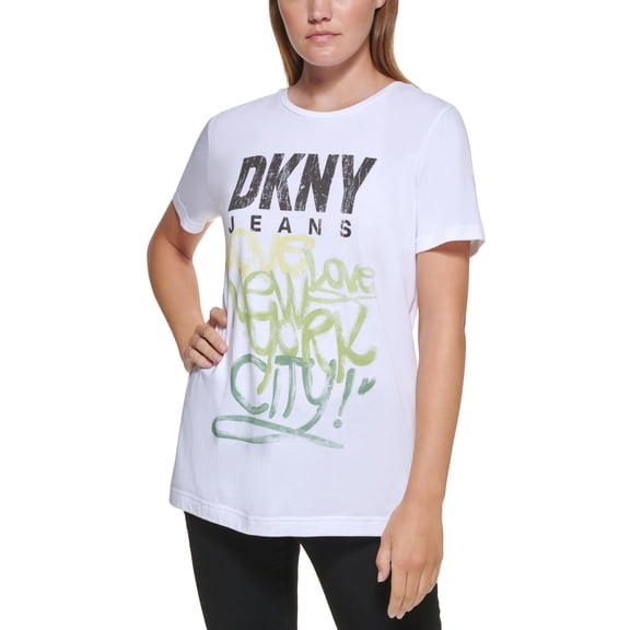 DKNY Jeans Graffiti Logo T-Shirt White/Ice Le White XL