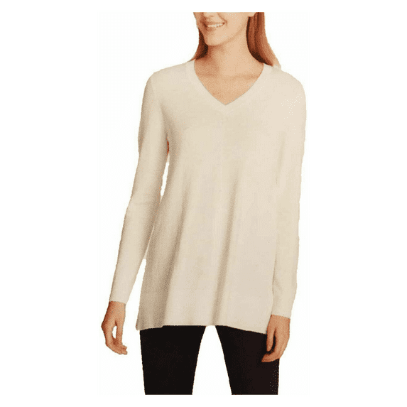 DKNY Jeans Ladie's, V-Neck Sweater, Ivory, Medium