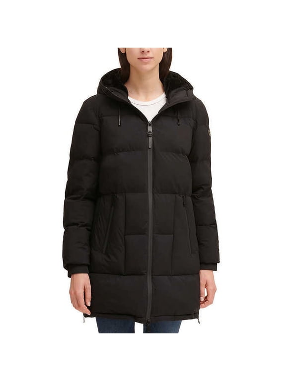 Jeans Ladies' Full Zip Hooded Parka Jacket, Black XXL