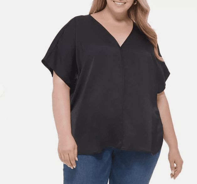 売れ筋商品|||ダナ キャラン ニューヨーク カットソー トップス レディース Plus Size Mixed Media Button Front Blouse Black 送料無料】 ダナ キャラン ニューヨーク レディース シャツ