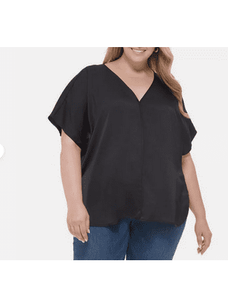 売れ筋商品|||ダナ キャラン ニューヨーク カットソー トップス レディース Plus Size Long-Sleeve Faux-Wrap Top Black Femme Fatale Faux Wrap Top - Plus – Dressbarn