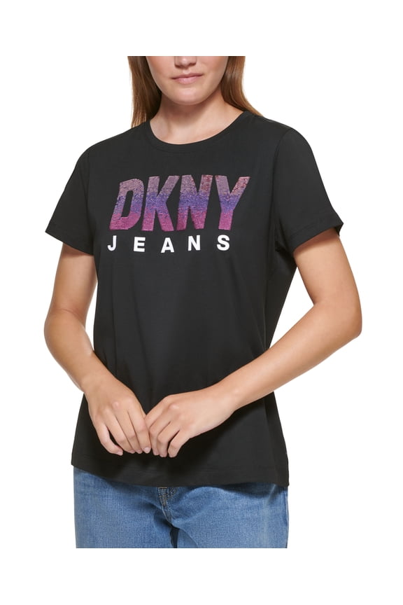 Jeans Ombre Sequin Logo T-Shirt Blackaz Pnk 2XS