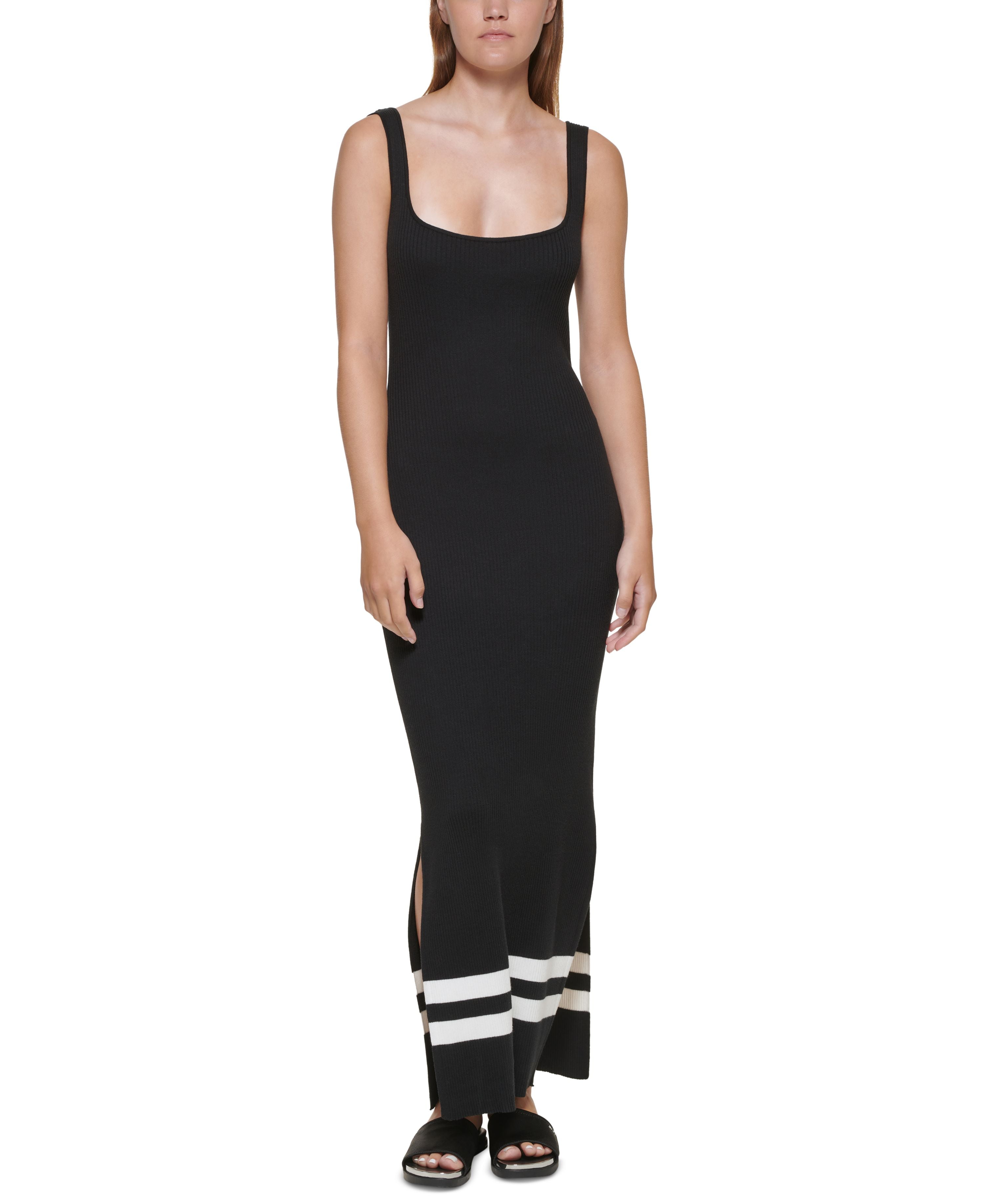 DKNY Women's Ribbed Tank Midi Sweater Dress in Black/White Size 2XS DKNY Women's Ribbed Tank Midi Sweater Dress in Black/White Size 2XS