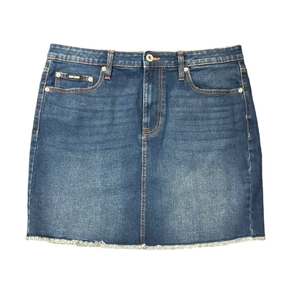 DKNY Jeans Women's 17" A-Line Frayed Raw Hem Denim Skirt (Nom/Nomad, 4)