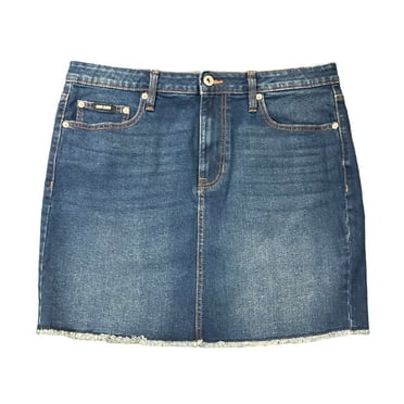 DKNY Jeans Women's 17" A-Line Frayed Raw Hem Denim Skirt (Nom/Nomad, 6)
