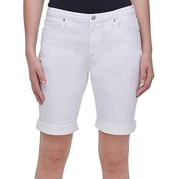 DKNY Jeans Women's Bermuda Rolled Cuff Shorts, White, 10