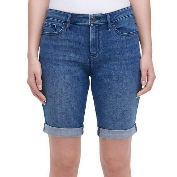 DKNY Jeans Women's Roll Cuff Denim Bermuda Shorts Size: 14, Color: Dark Wash