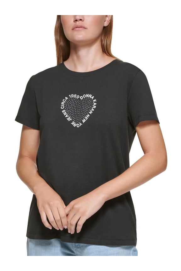 Jeans Womens Cotton Blend Embellished Logo Graphic T-Shirt